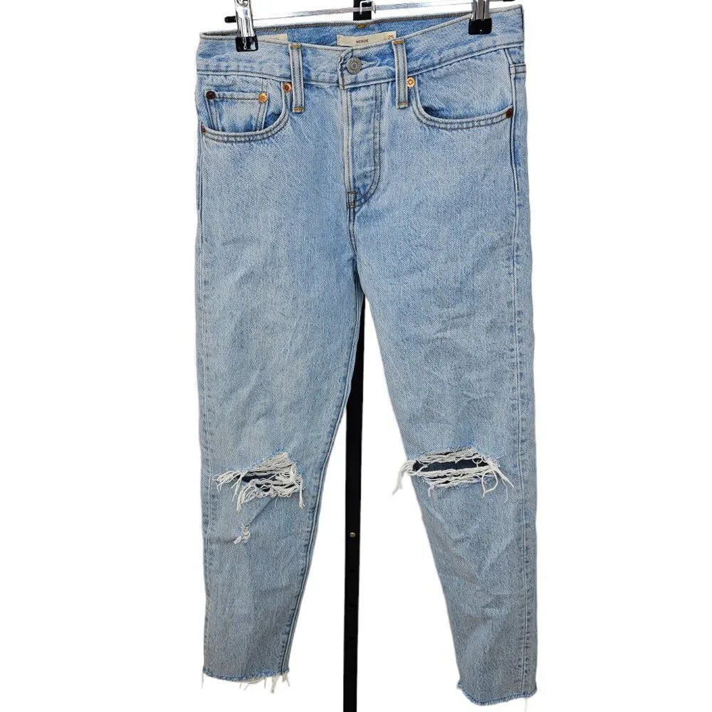 Levi's High Rise Light Blue Distressed Ripped Jeans